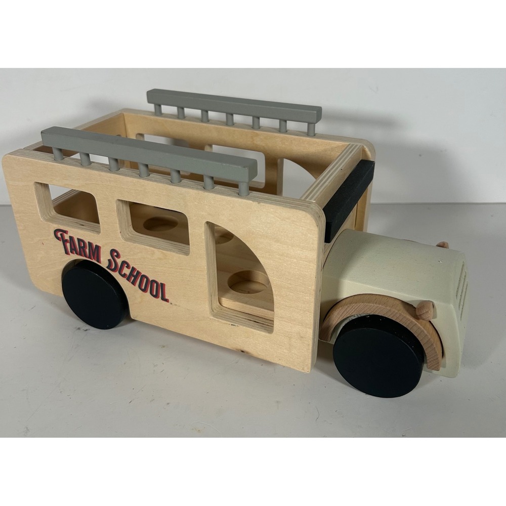 Hearth & Hand Magnolia Wooden Farm School Toy Truck Natural Wood Black Wheels